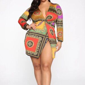 NWT Brand New Fashion Nova XL Long Sleeve Mini Dress with split sz XL